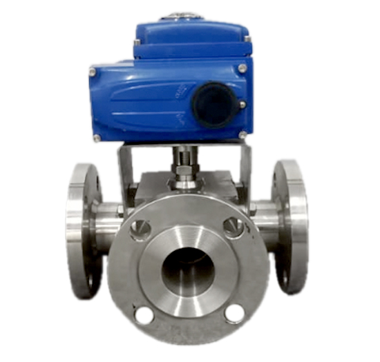 Motorized Actuator Operated Three Way Ball Valve Flange End